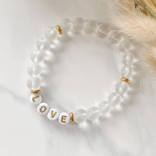 Bracelet LOVE - Quartz blanc et acier inoxydable