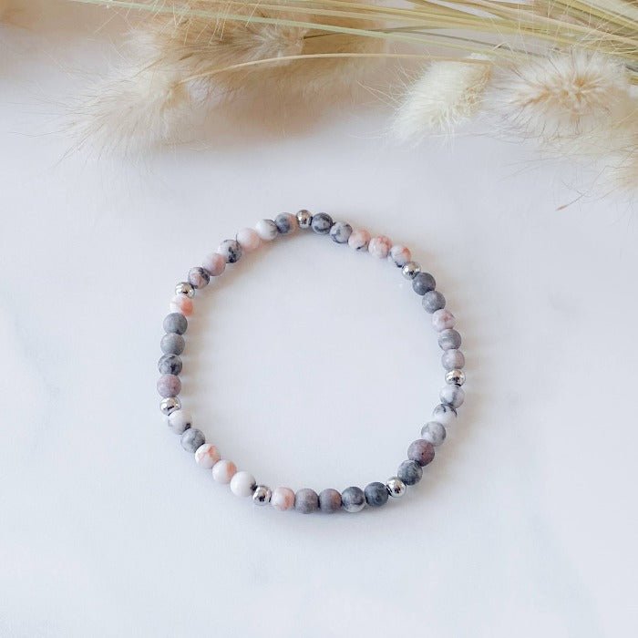 PINKY | Bracelet en jaspe zébrée rose et acier inoxydable - Lunaki Design