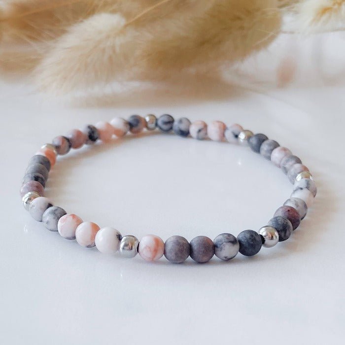 PINKY | Bracelet en jaspe zébrée rose et acier inoxydable - Lunaki Design