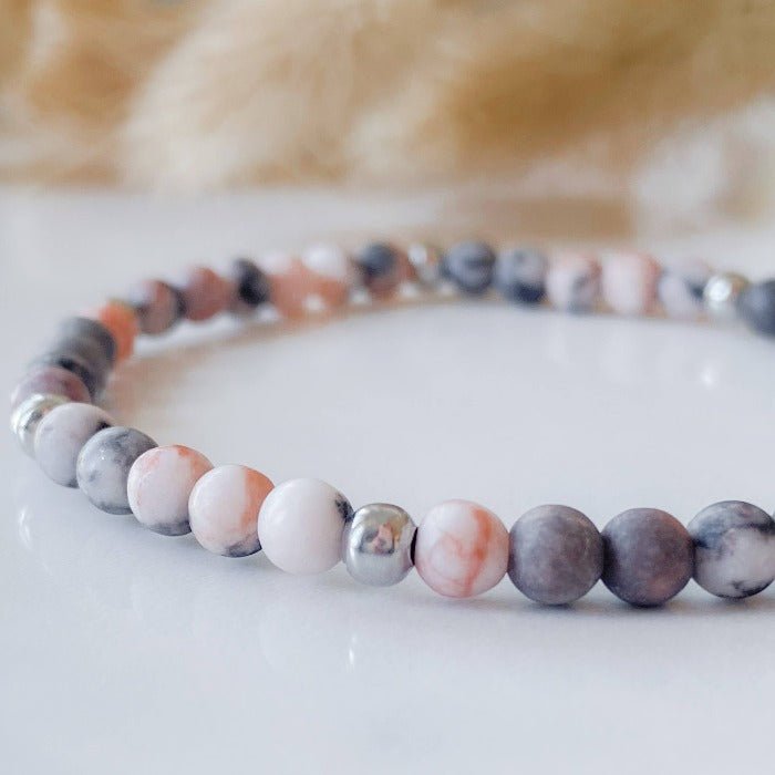 PINKY | Bracelet en jaspe zébrée rose et acier inoxydable - Lunaki Design