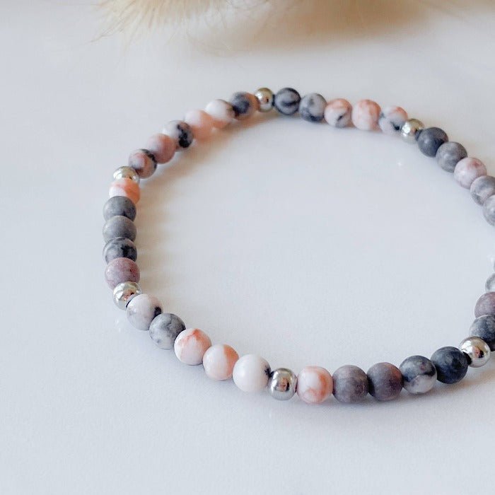 PINKY | Bracelet en jaspe zébrée rose et acier inoxydable - Lunaki Design