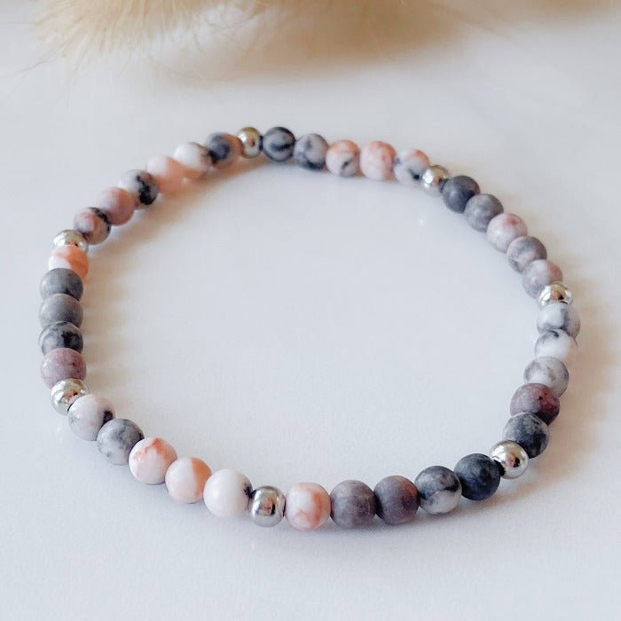 PINKY | Bracelet en jaspe zébrée rose et acier inoxydable - Lunaki Design