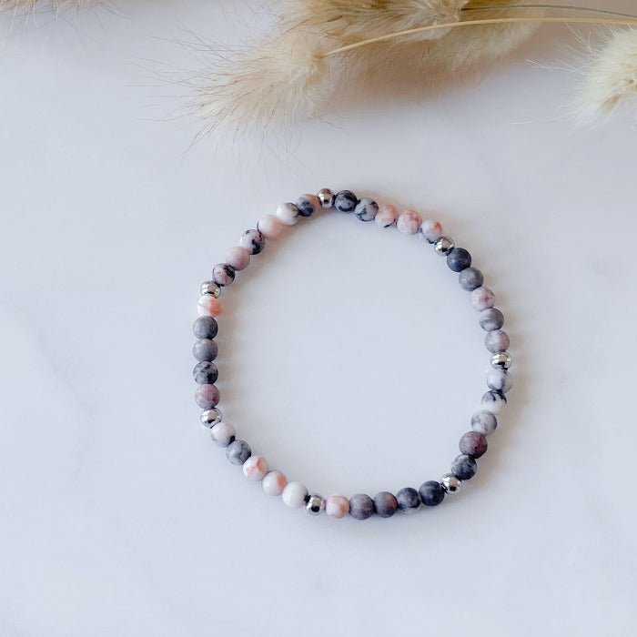 PINKY | Bracelet en jaspe zébrée rose et acier inoxydable - Lunaki Design