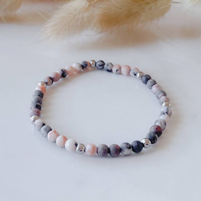 PINKY | Bracelet en jaspe zébrée rose et acier inoxydable - Lunaki Design