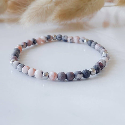 PINKY | Bracelet en jaspe zébrée rose et acier inoxydable - Lunaki Design