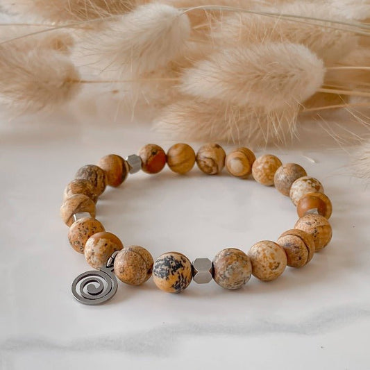 SABLE | Bracelet en jaspe paysage et acier inoxydable - Lunaki Design