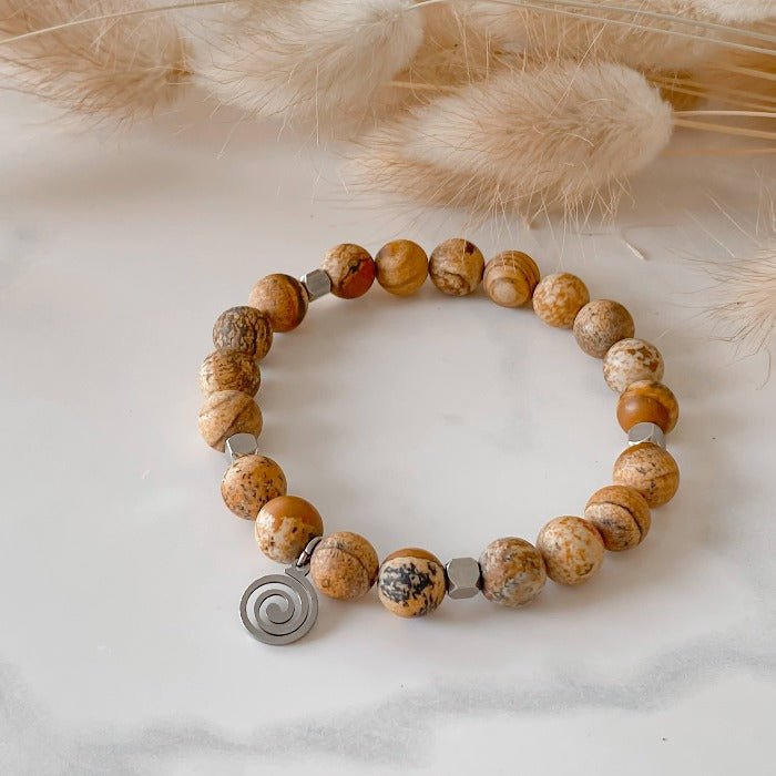 SABLE | Bracelet en jaspe paysage et acier inoxydable - Lunaki Design