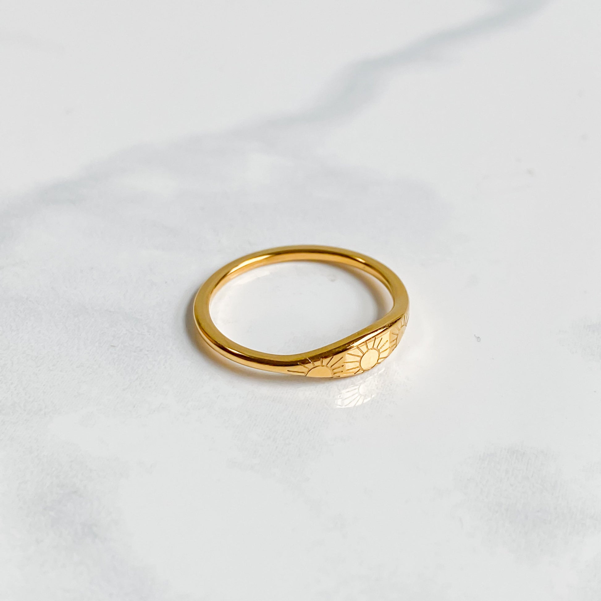 Bague dorée soleil Astraéa pour femme, acier inoxydable plaqué or 18K