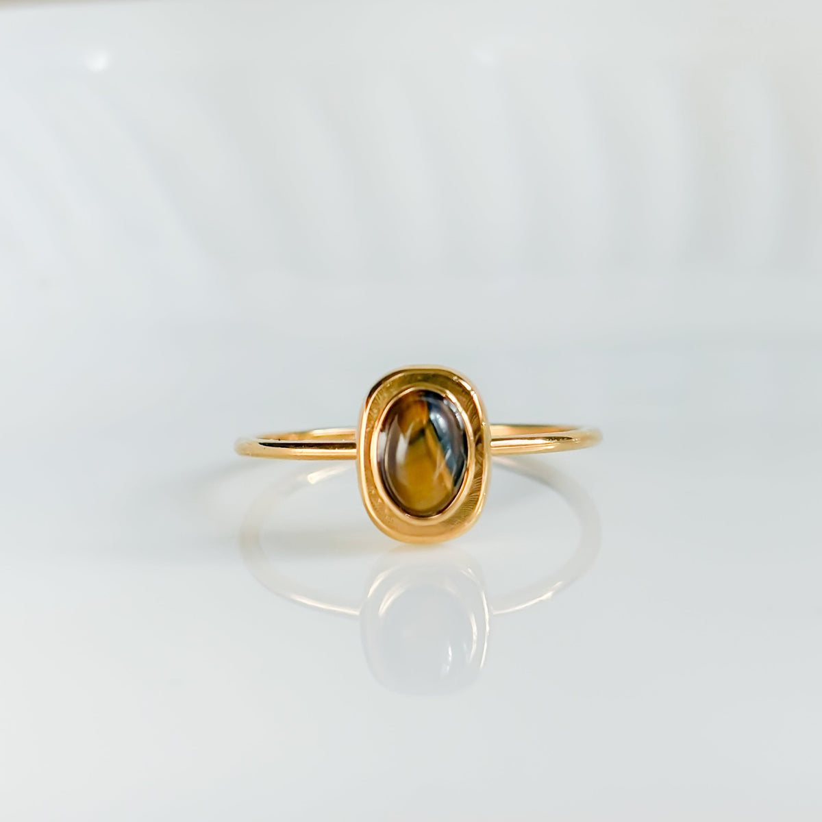 Bague Nomade dorée en acier inoxydable avec pierre d’œil de tigre