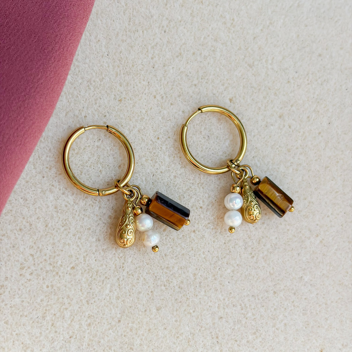 Boucles d’oreilles Azalaï dorées en œil de tigre