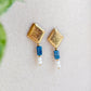 Paire de boucles d’oreilles Chaouen dorées avec apatite bleue et perles d’eau douce