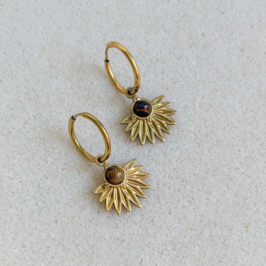 Boucles d’oreilles Zénith dorées avec œil de tigre