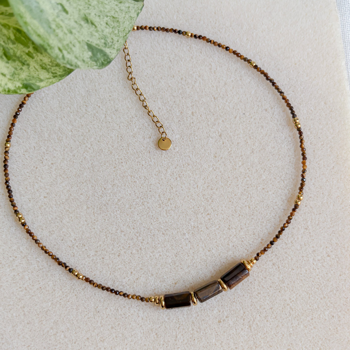 Collier Dune en œil de tigre avec fermoir et chaîne d’extension
