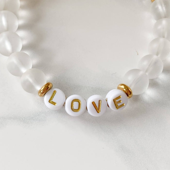 LOVE bracelet - White quartz and stainless steel