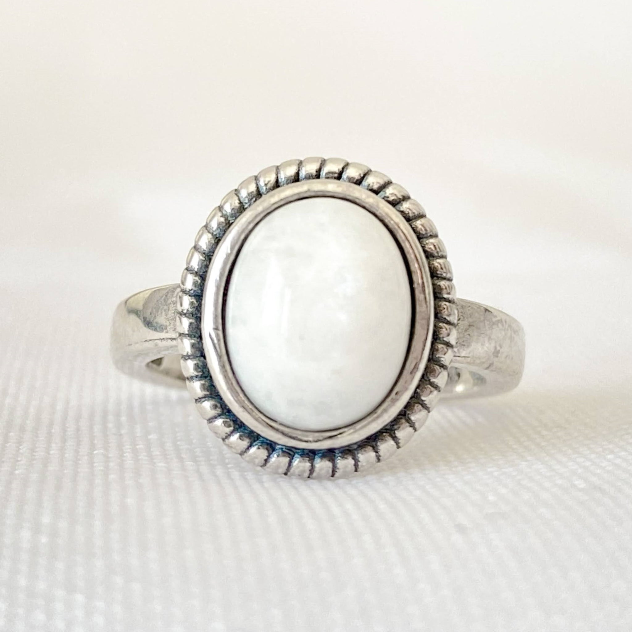 Sterling Silver Statement Rainbow Moonstone Ring - Size L – Eloise Jewellery