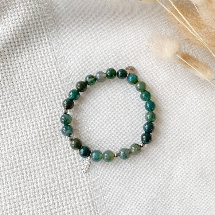FEUILLE bracelet - Moss agate and stainless steel