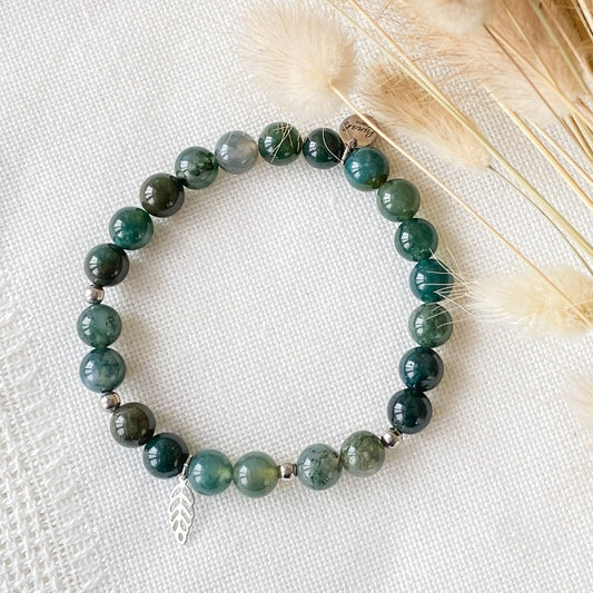 FEUILLE bracelet - Moss agate and stainless steel