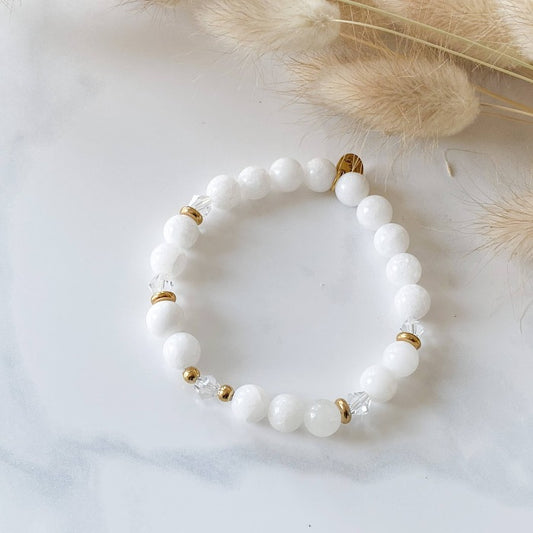LIV bracelet - White jade, Stellaris crystals and golden stainless steel
