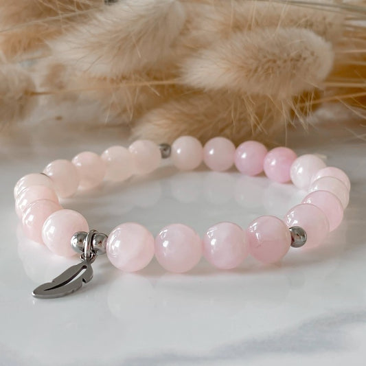 ROSE bracelet - Pink quartz and stainless steel
