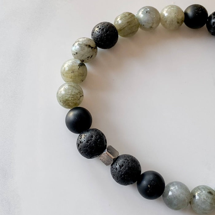 SERENZO bracelet - Labradorite, Onyx, Lava and stainless steel